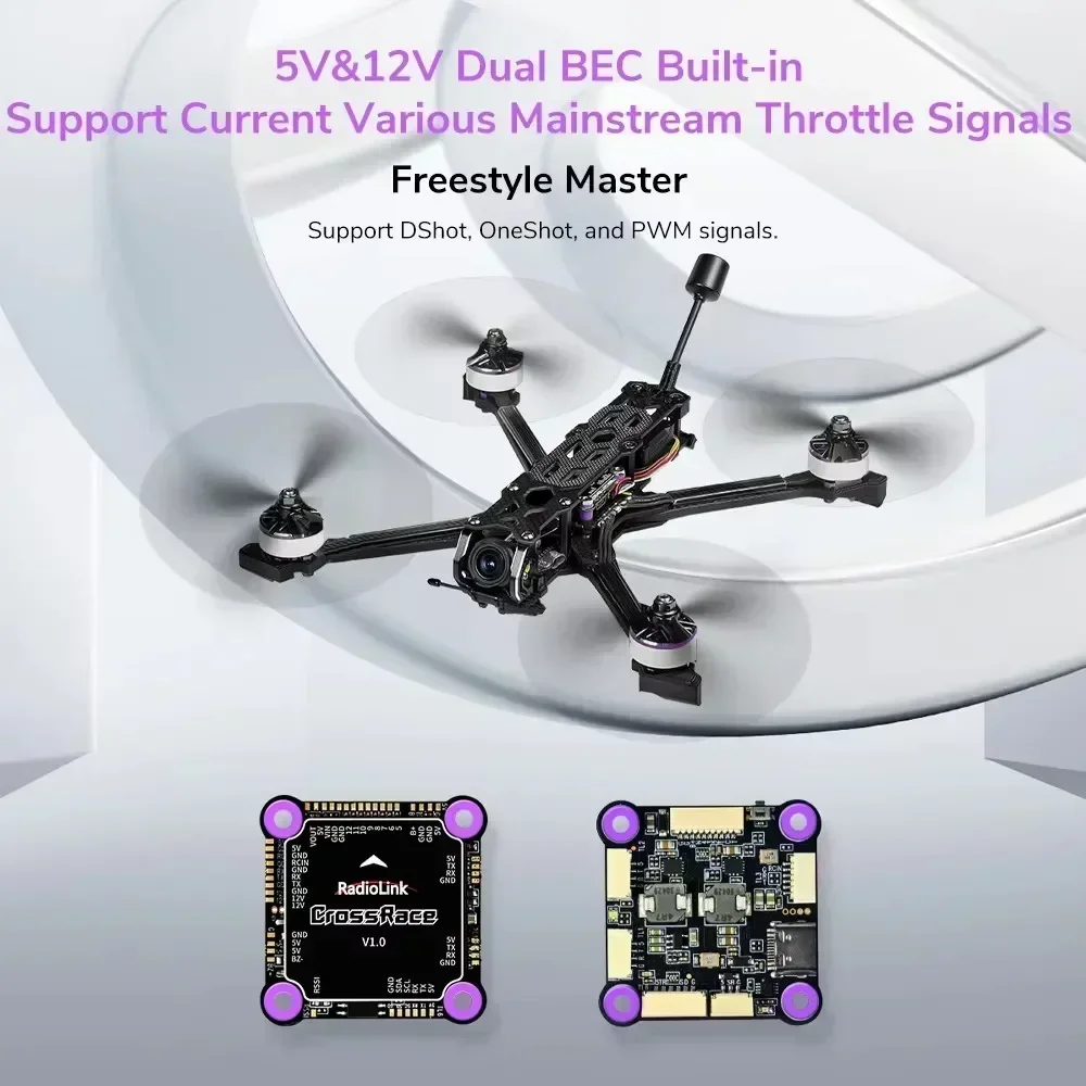 Radiolink CrossRace Flight Controller 12CH Output with OSD Integrated 4-in-1 ESC Plug-and-play Compatible 2-8 Axis Multirotor RC