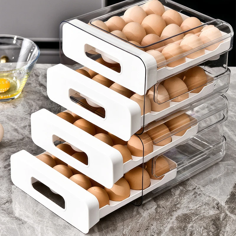 1pcs，Automatic Scrolling Egg Rack Holder Storage Box Egg Basket Container Organizer  Refrigerator Egg Dispenser For Kitchen