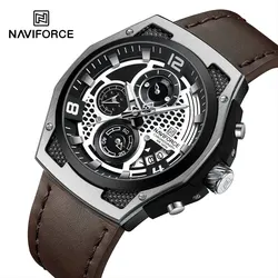 NAVIFORCE-reloj deportivo de cuarzo para hombre, cronógrafo con esfera grande, calendario, fecha, correa de cuero, informal, de negocios