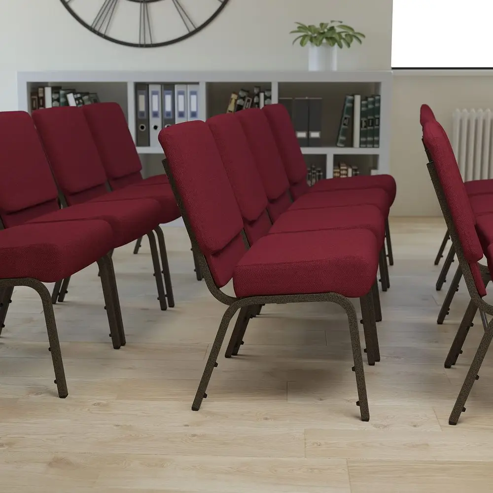 

4 Pack 21 W Stacking Church Chair in Burgundy Fabric Gold Vein Frame