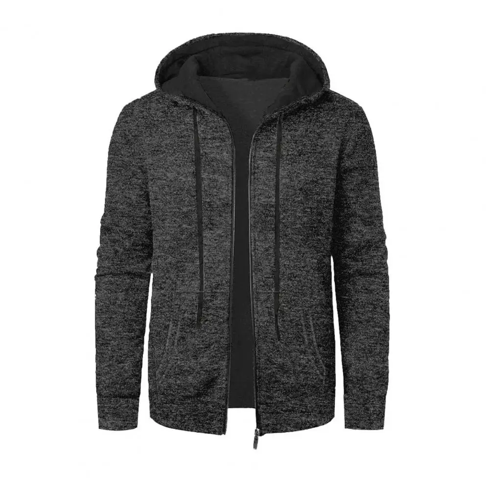 2026 معطف رجالي بقلنسوة برباط وأكمام طويلة وسحاب للإغلاق سترة غير رسمية مع جيوب بلون سادة ملابس خارجية رياضية فضفاضة