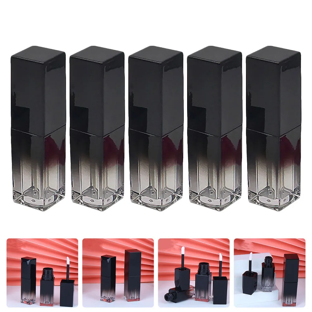 5pcs Empty Square Gradient Black Lip Gloss Tubes DIY Filling Bottles Reusable Durable Lightweight Travel Size Plastic