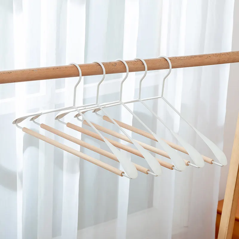 10 pcs Beech Hanger Wide Shoulder Nordic Simple Wood Non-Marking Clothes Hanging Household Wardrobe Trouser Press Large