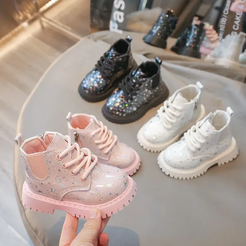 New 2024 Autumn Baby Boots Toddler Fashion Ankle Boots Kids Shoes Girls Short Boots Children Soft Non-slip Casual Lace Up Boot