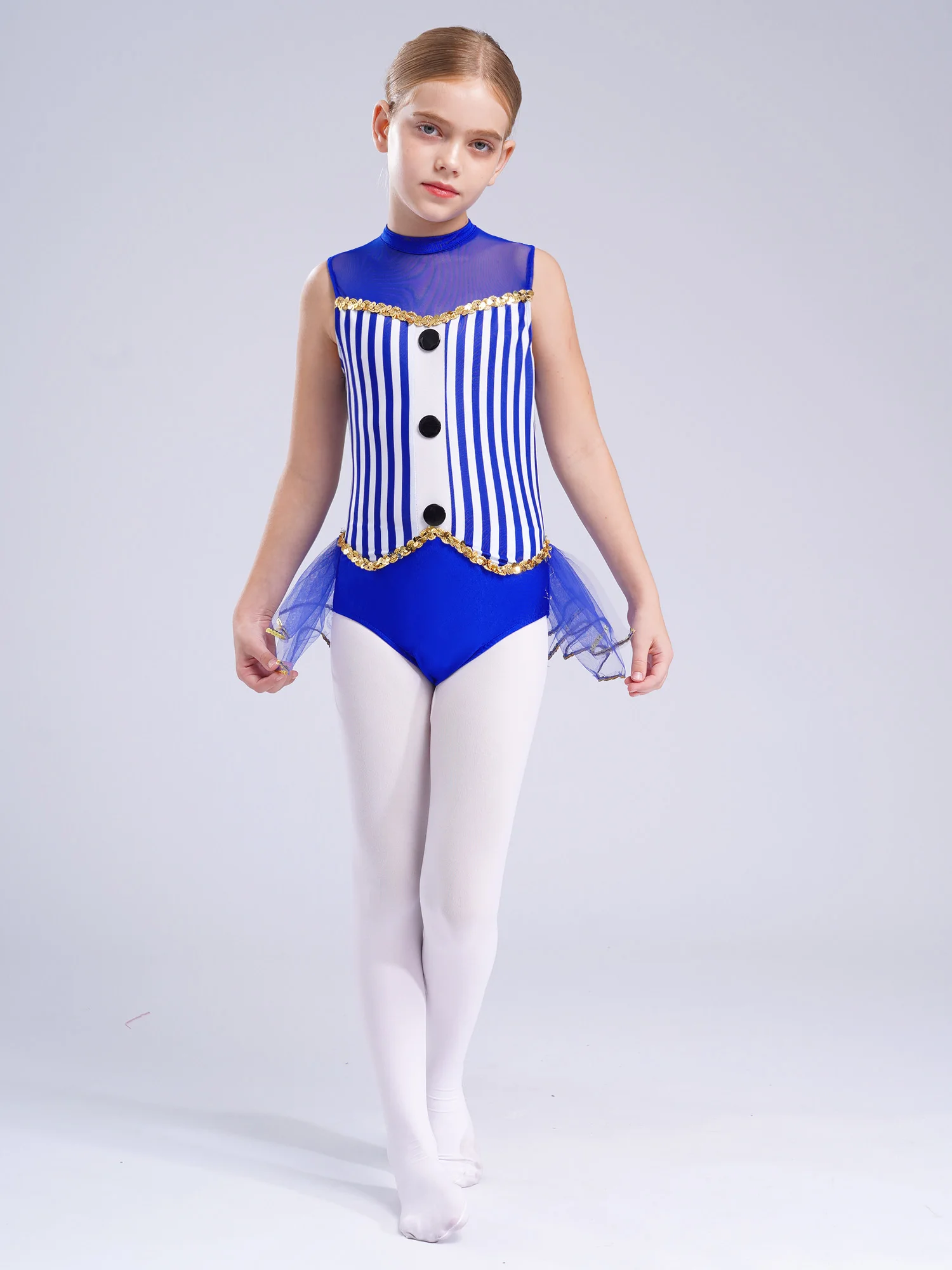 Kids Girls Tutu Circus Cosplay Costume Sequin Striped Leotard Ballet Gymnastics Latin Jazz Dance Bodysuit Carnival Clothes image 4