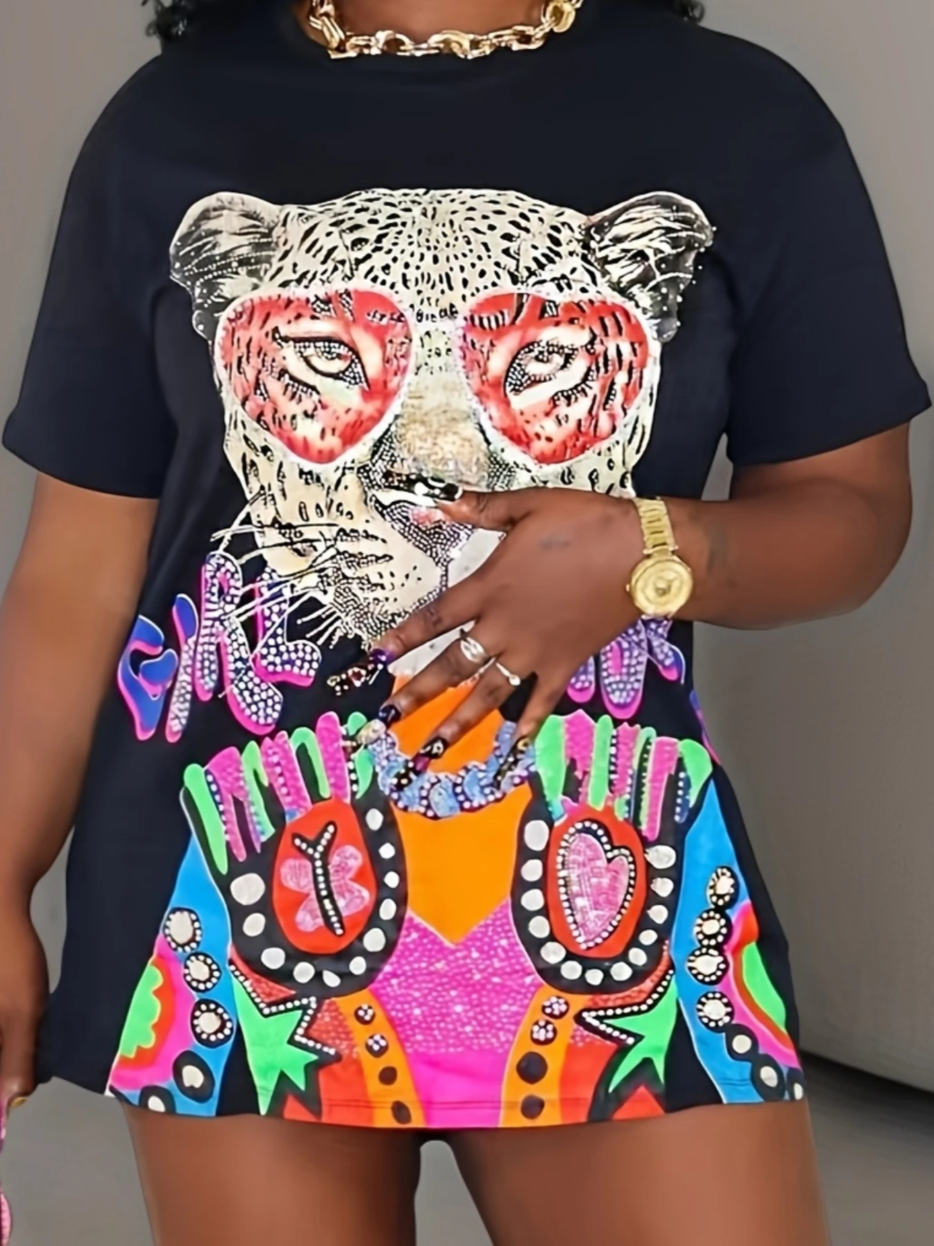

Tiger Head Cartoon Colorful Graphic Printed Plus Size Bodycon Dress Summer Women's Fashionable and Comfortable Street Dress