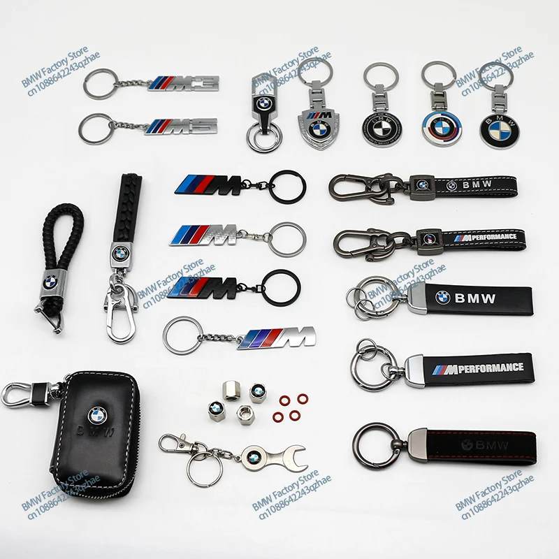 For BMW M Performance M3 M5 M6 Power F10 F13  Accessory Metal Leather Car Keychain Car Emblem Keyrings Key Case Tire Valve Tool