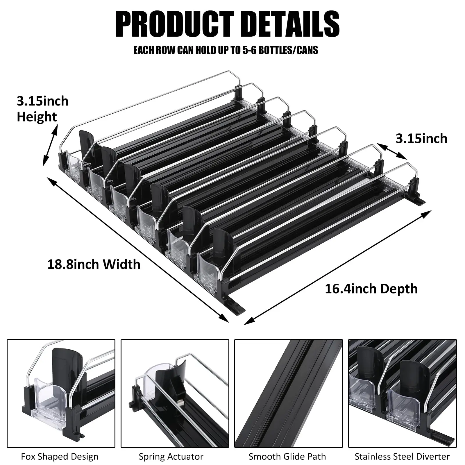 Drink Organizer Soda Can Dispenser Spring Push Canned Beverage Push Rack Holds 6 Rows Canned Storage For Kitchen Refrigerator