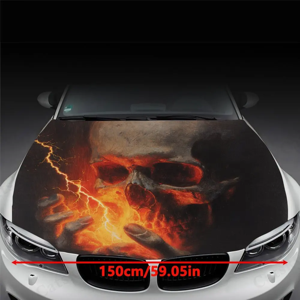 Lightning Flame Skeleton Pattern Car Hood Sticker Durable Vinyl Film Scratch Resistant Hood Protector Gift Self-adhesive Anti Ad