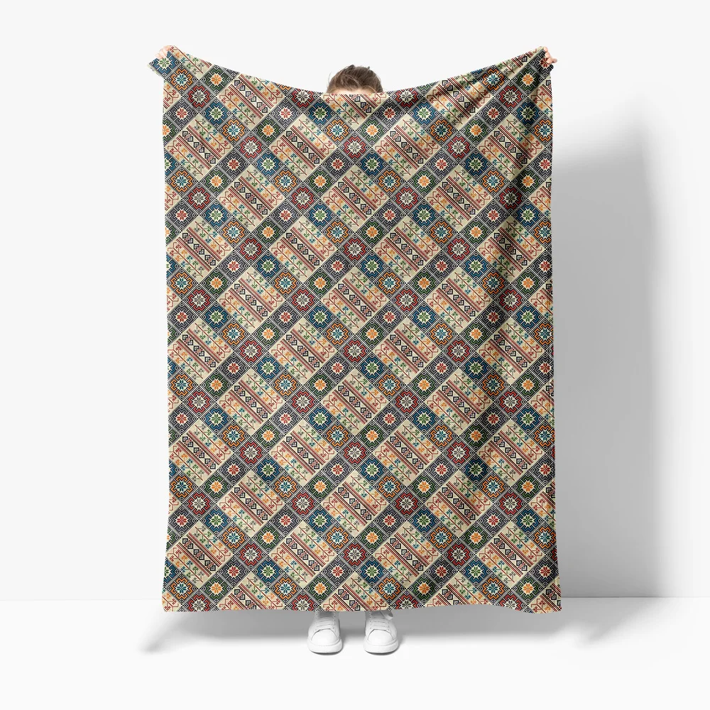 Bohemian Kilim Tribal Pattern Ankle Warm Fleece Throw Blanket Sofa Bed Decorative Cushion Cover Home Decor