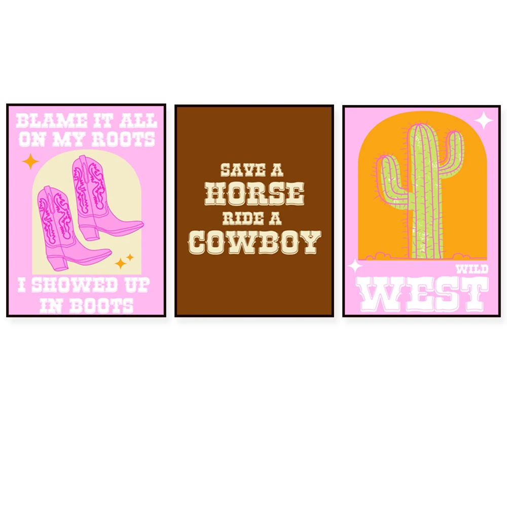 

Pink Cowgirl Theme Poster | Glamour Cowgirl | Pink Western Aesthetics | Western Printed Cowgirl Poster Decoration Gift