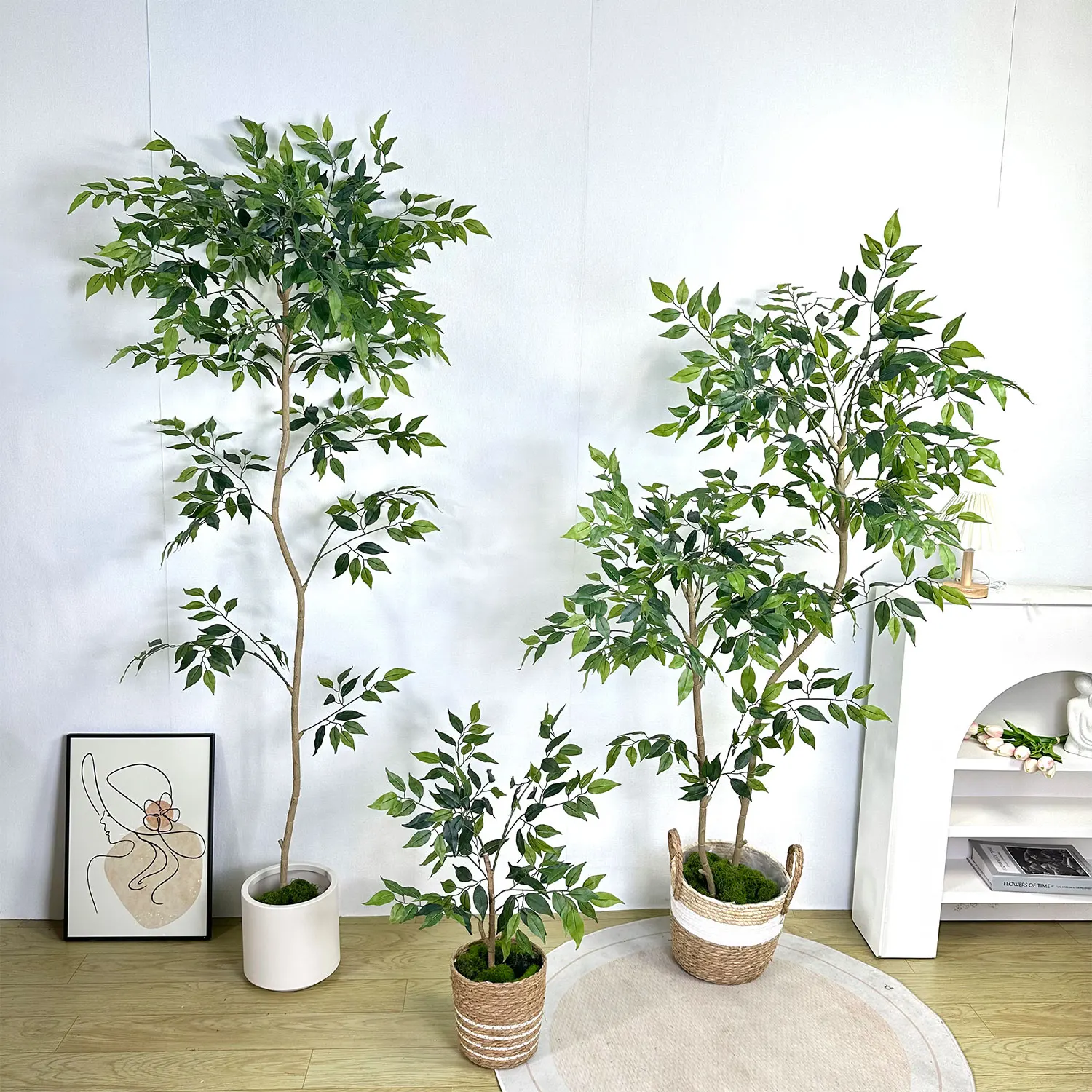 65-190cm Artificial Ficus Tree Branches Banyan Leaves Tall Fake Plant Plastic leaves Landscape faux plant For Home Garden Decor