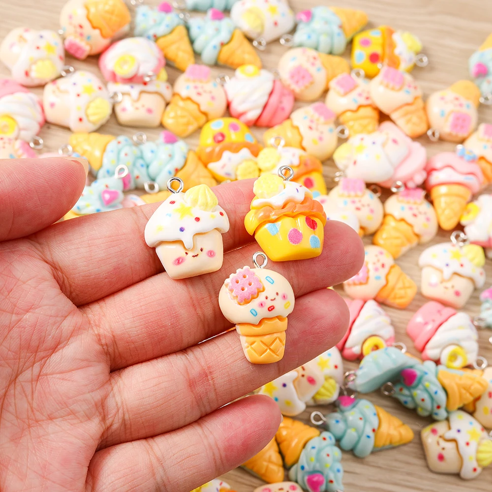 Tusember 10 Stück/Los Gemischte Niedliche Cupcake- und Eiscreme-Anhänger für DIY Handgemachten Schmuck, Lebensmittel-Anhänger für Ohrringe, Armbänder und Bastelarbeiten – Detail 2