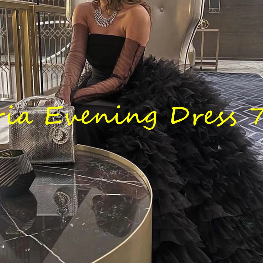 Customized Elegant Straight Floor Length Strapless Jersey Detachable Sleeve Pleats Evening Dress Classic vestidos para mujer