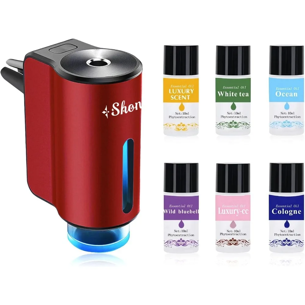 

car air freshener diffuser, smart aromatherapy air outlet clip, long-lasting atomizer, rechargeable with 6pcs aromatherapy oil,