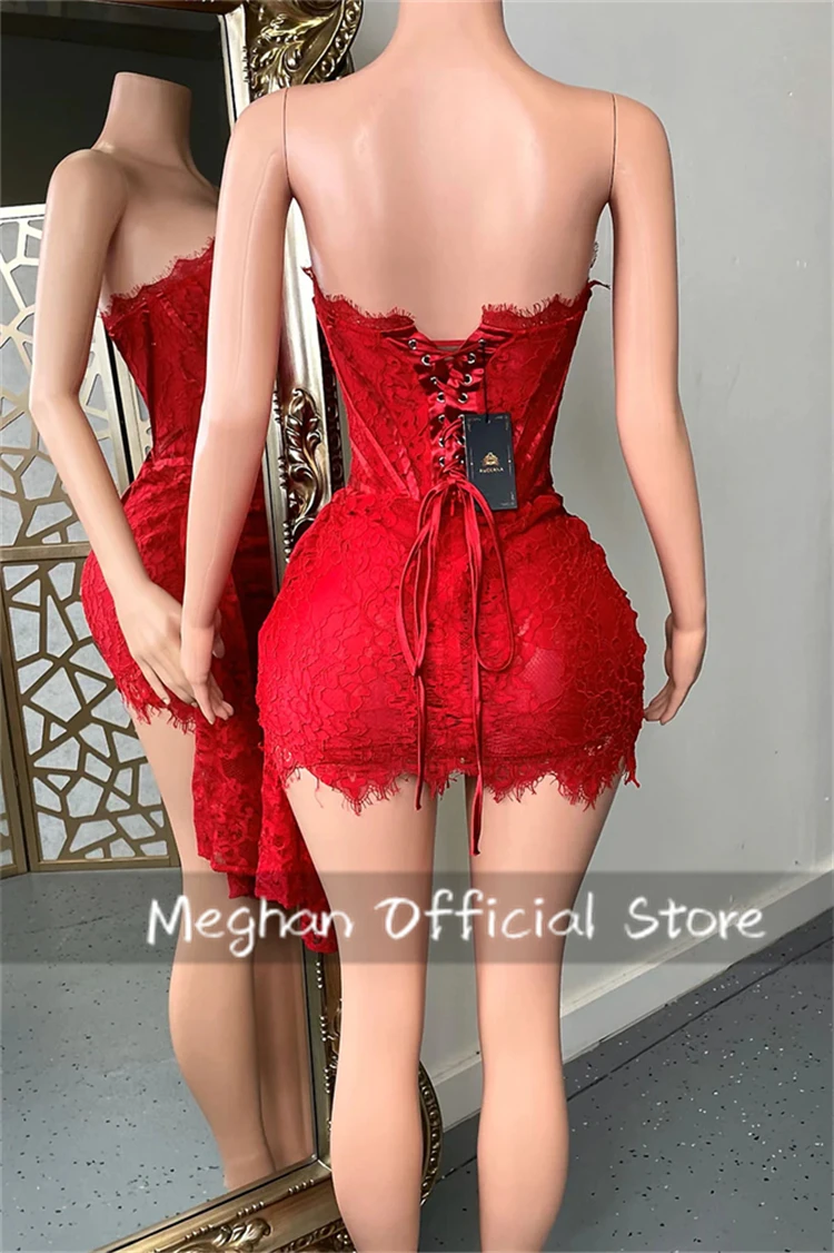 Sexy Red Strapless Short Prom Dresses For Black Girls Lace 2024 Birthday Luxury Dress Graduation Gown Homecoming Customized