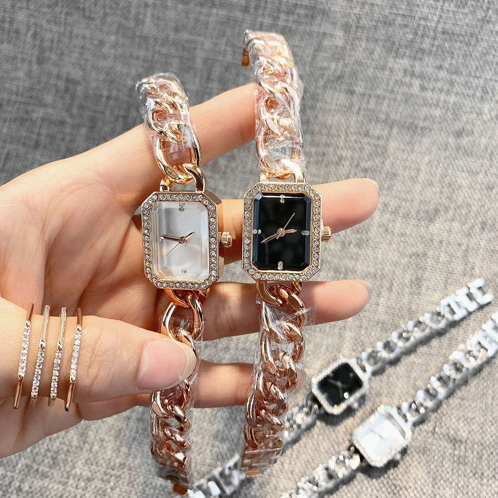 Simple Ladies Luxury DQG Brand Watches Fashion Square With Diamonds Women Quartz Watch Stainless Steel Bracelet Dresses Clock