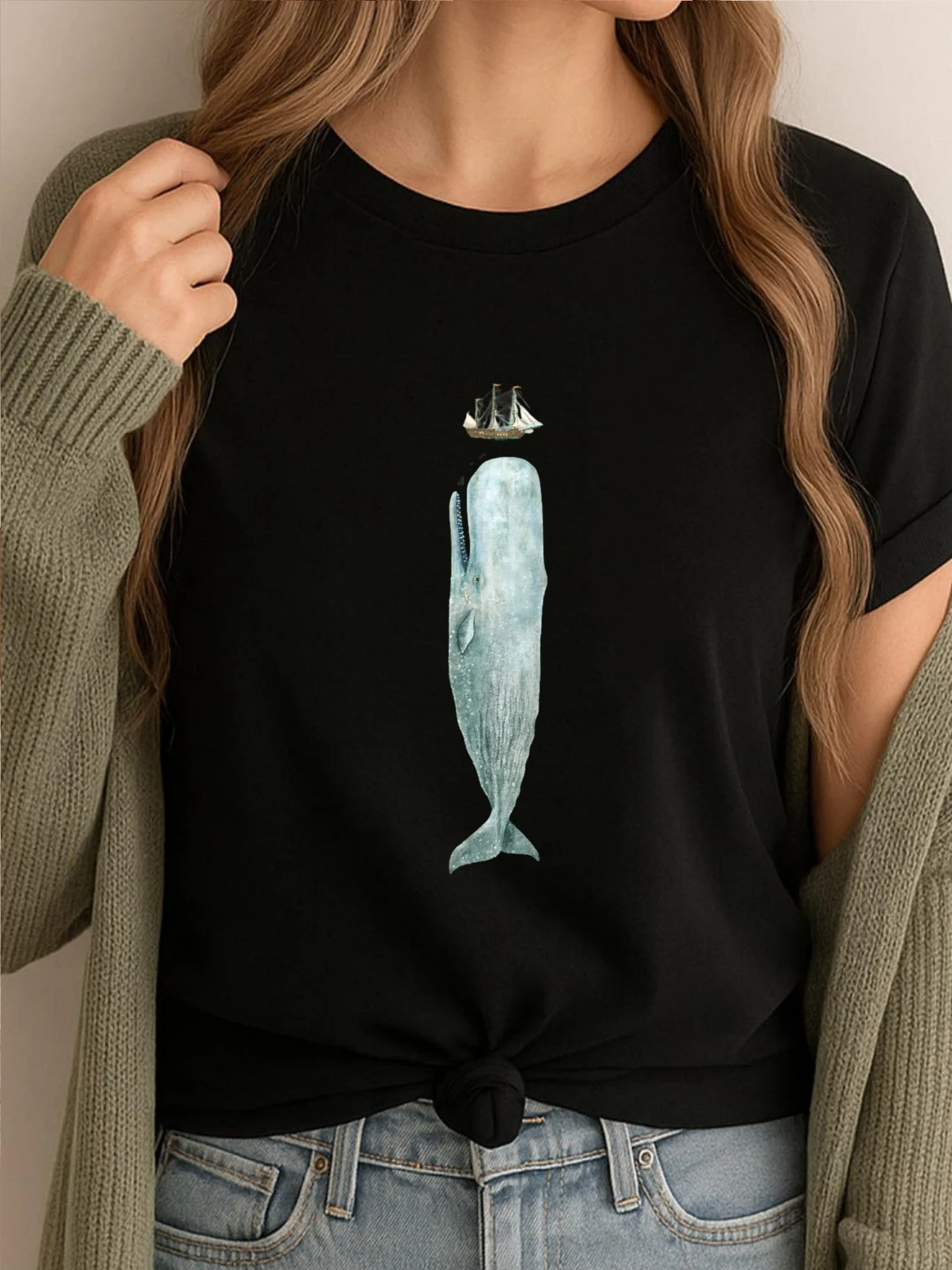 Der Whale in voller Länge, lustige T-Shirts, Markenkleidung, atmungsaktives Design für Herren, Streetwear-Mode, bedruckte T-Shirts