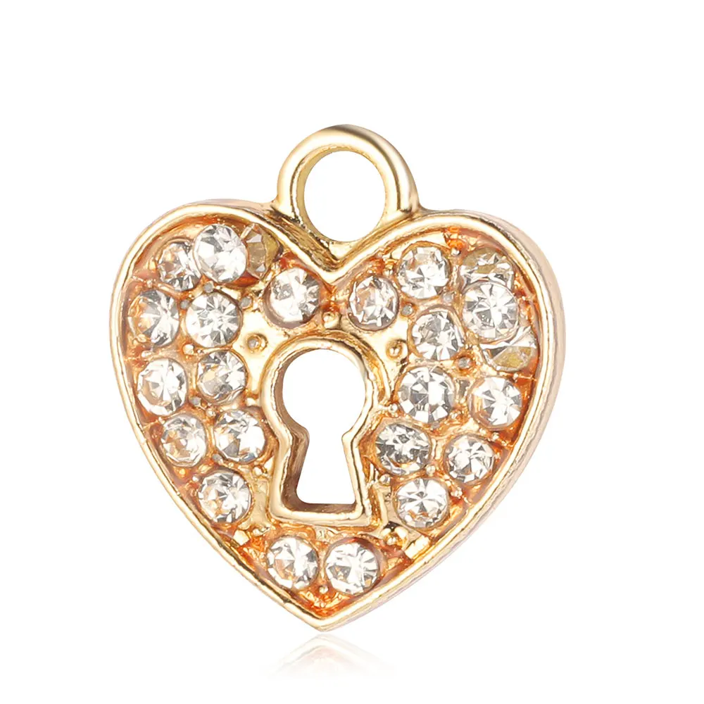 5Pcs/Lot Zinc Alloy Rhinestone Heart Love Charms Crown Rose Lock Cross Round Circle Bracelet Necklace Pendant For Woman Jewelry