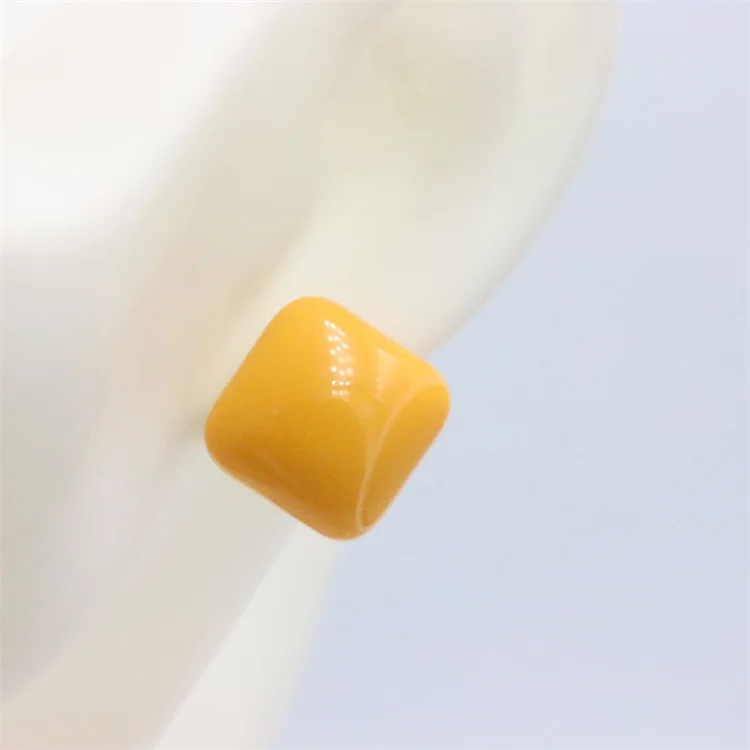 ZFSILVER 100%925 Sterling Silver Fashion Simple Resin Acrylic Pure Yellow Square Stud Earrings For Women Charm Jewelry Girl Gift