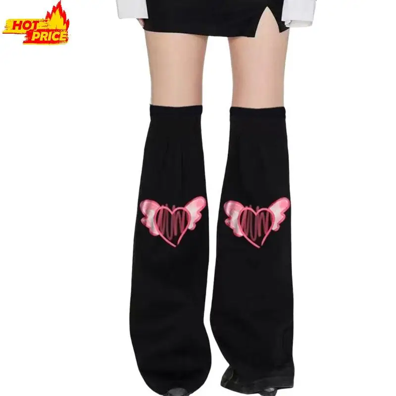 

Grunge Over Knee Leg Covers Harajuku Heart Wing Print Black Denims Leg Warmers
