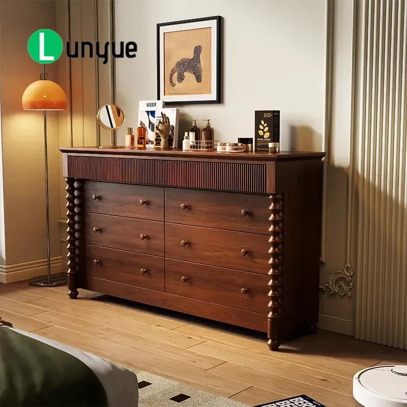 French Retro Solid Wood Door Cabinet American Style Light Luxury Antique Sideboard for Living Room Dining Room Wall Storage