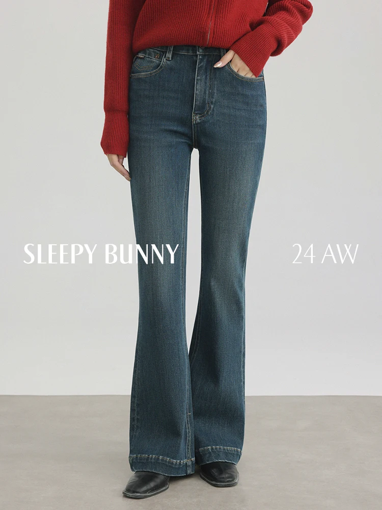 

High Waist Fleece-Lined Flared Jeans for Women Winter Slim Fit Retro Denim Pants Warm Bootcut Casual Trousers with Vintage Wash