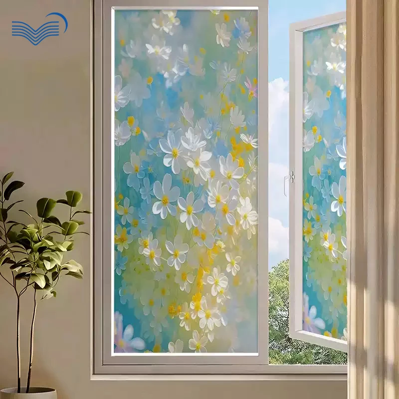 Oil Painting Style Static Black Back Window Sticker Heat Insulated Anti-peep Glass Decal Sun Shade Decorative Film Multi Sizes