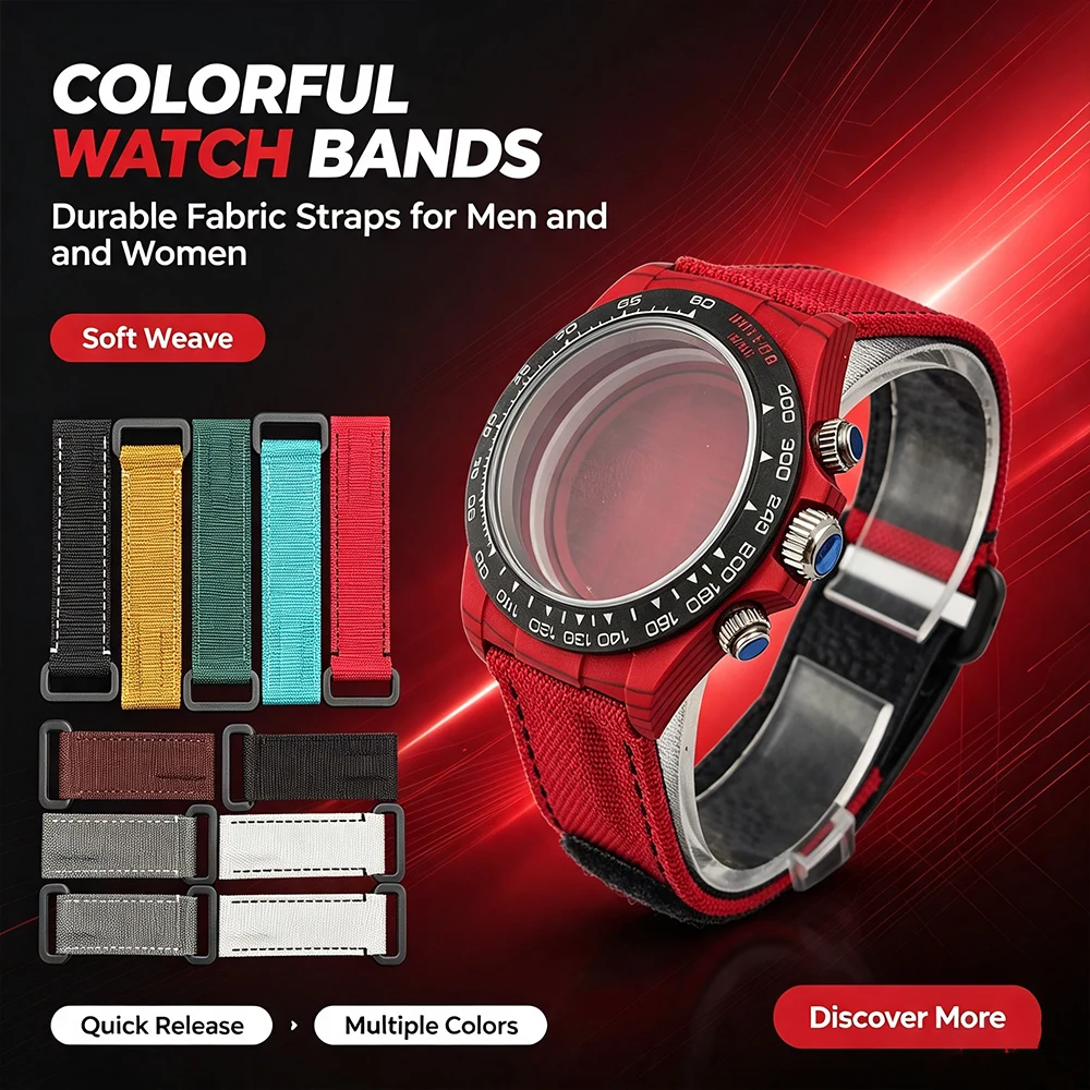 Nylon Velcro Watch Strap Replacement, Quick Fit Fabric Watch Band Multiple Colors For 20mm Sport Diver Modified Watch Accessorie