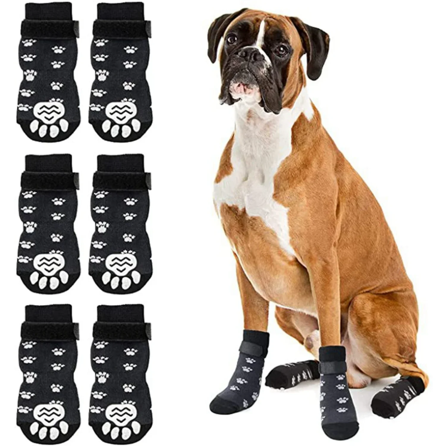 4Pcs Winter Warm Dog Socks Adjustable Anti Slip Skid Pet Shoes Socks Soft Breathable Paw Protector  Small Puppy Cat Dogs