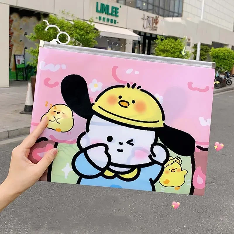 Miniso Sanrio Kuromi Cinnamoroll Anime Kawaii A4 Transparent Document Bag Test Paper Stationery Storage Bag Student Gift