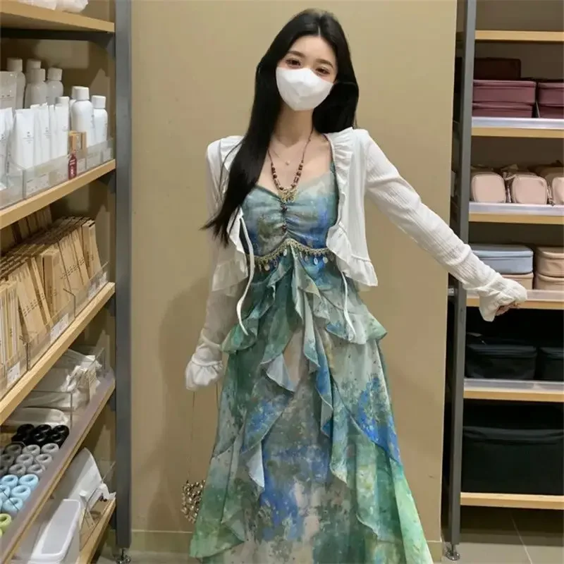 

2026 new French Summer Temperament Vacation Suspender Styling Summer New Waist-loading Print Dress