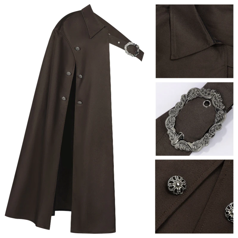 2026 Neuer Euro-USA Herren Steampunk Halb-Schulter-Umhang (mit Gürtel), Brauner Mittelalterlicher Halloween-Kostüm: Halb-Schulter-Kriegerumhang