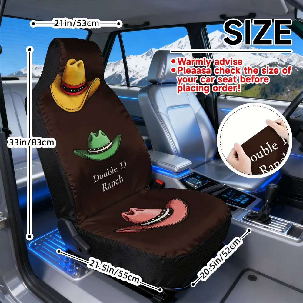 Two-Dimensional Printed Car Seat Covers Featuring A Vibrant Cowboy Hat Design, Sold In Pairs, Suitable For All Seasons, And Comp