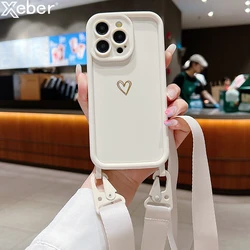 Luxury Crossbody Lanyard Cord Rope Cute Love Heart Soft Case For iPhone 17 16 15 14 Pro Max 13 12 11 X 7 8 Plus Shockproof Cover