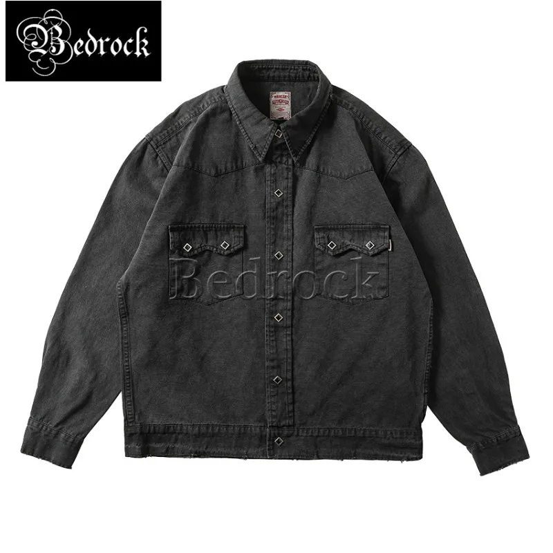 MBBCAR Black Vintage Cleanfit Western Shirt For Men Short Slim Boxy Old Stone Wash Mens Long Sleeved Casual Shirt Fashion Tops