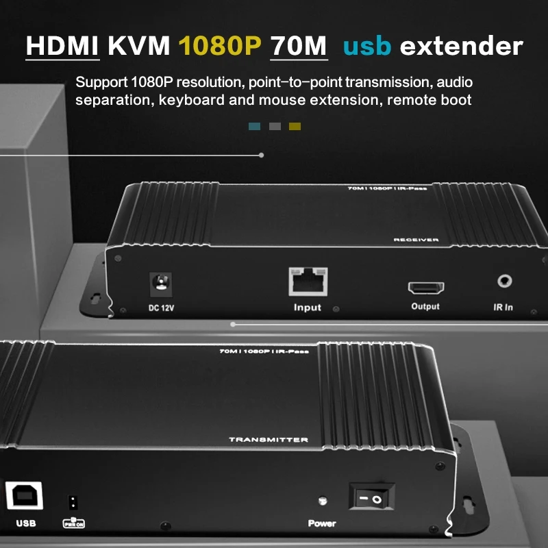 HDMI KVM Extender Over IP RJ45 Ethernet Network KVM Extender USB HDMI 70M Over UTP/STP KVM Extender CAT6 CAT5 for Remote boot PC