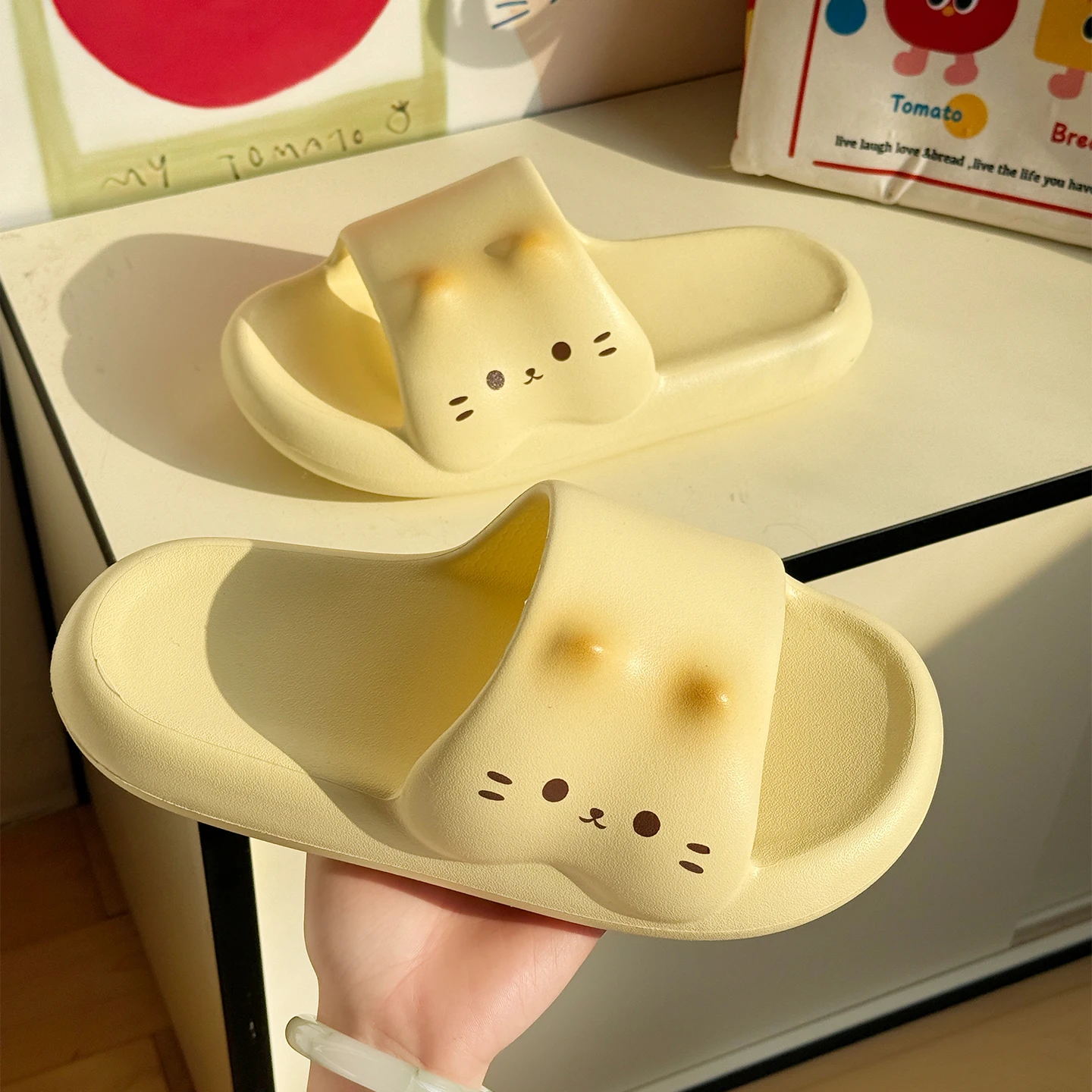 

Cute Cat Slippers For Women Summer Indoor Home Bath Anti Slip Cooling Slides Soft Bottom Couple Cartoon Slipper