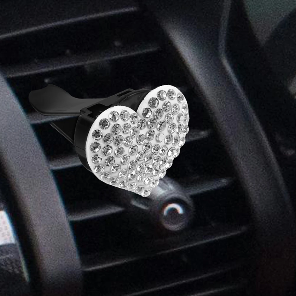 

4pcs Car Air Vent Clips Aromatherapy Diffuser Rhinestone Heart Shaped White PVC Aluminum Alloy Fragrance Holder Car Accessories