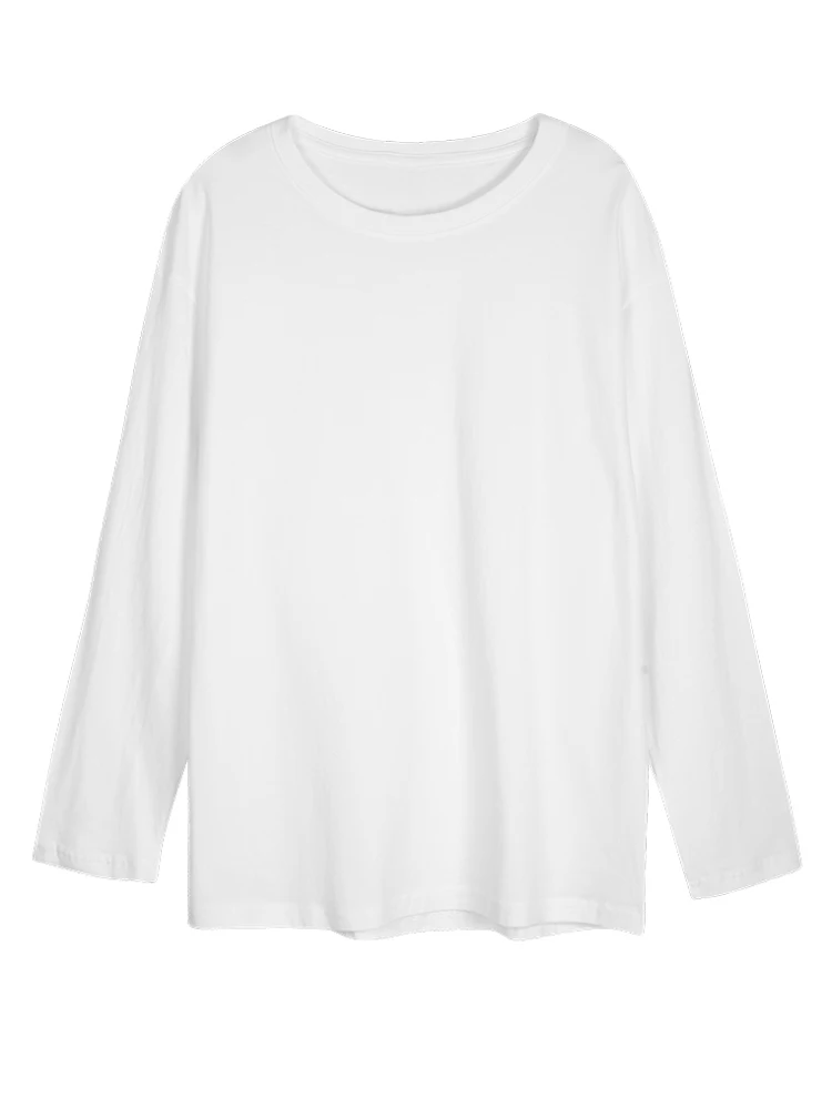 T-shirt bianca lunga ampia Sve Strato base in puro cotone irt Autunno Inverno Donna Faion Casual Stampa rotonda Ne Top