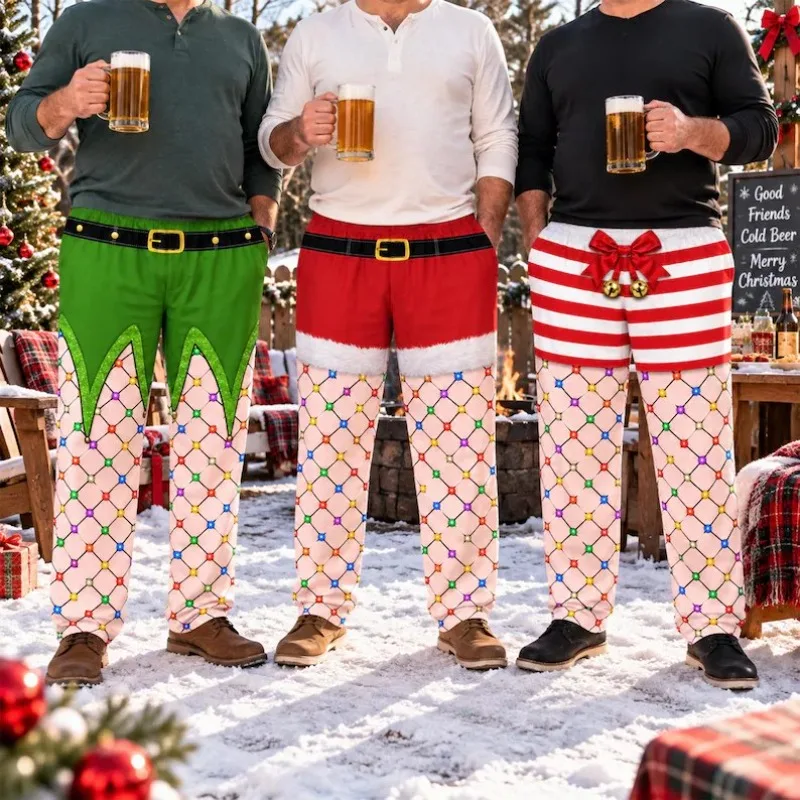 2026 New Christmas Vacation Two Piece Men's Wide Leg Pants Women's Fun 3D Printed Sleepy Pants Party Dressing Casual Pants