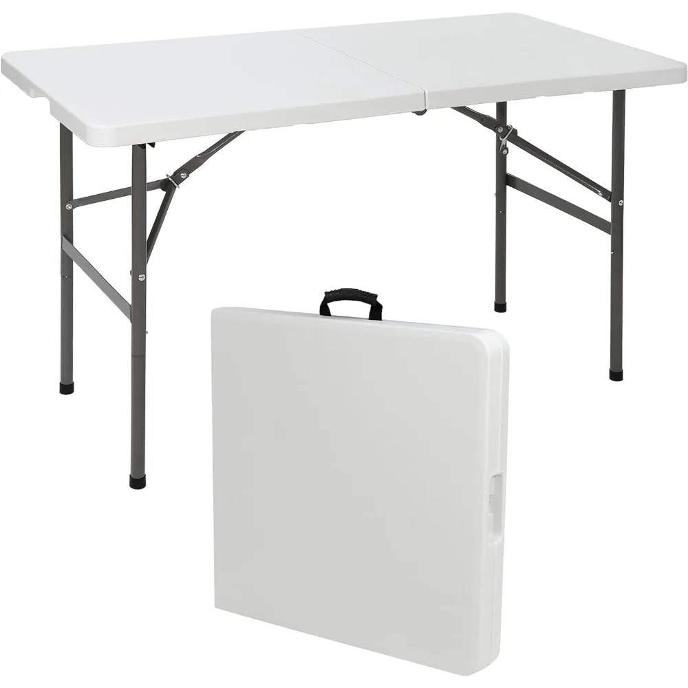 

4ft Plastic Folding Table, Indoor Outdoor Heavy Duty Portablew/Handle, Lock for Picnic, Party, Camping - White