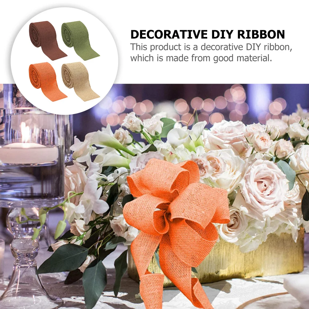 

4 Rolls Imitation Linen Ribbon Curly Accessory Christmas Supply Multi Function Gift Wrapping Present Decorative DIY H crafted