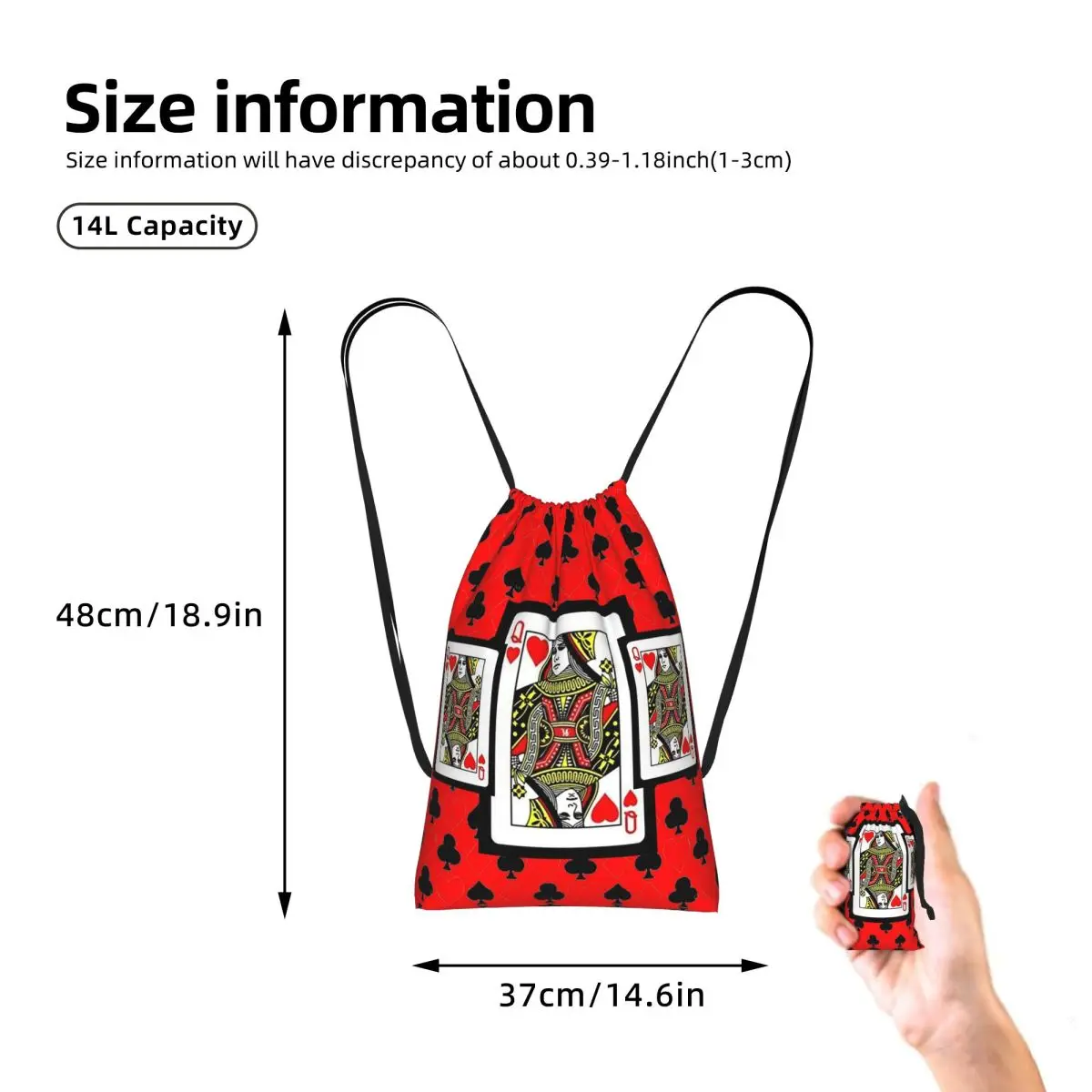Casino Nights Red Queen Of Hearts Drawstring Backpack Sports Gym Bag Portable Travel Drawstring Bag for Men Women