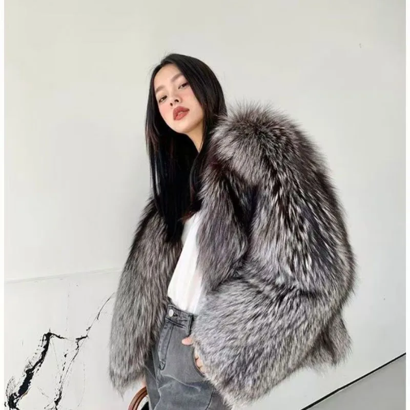 معطف فرو نسائي قصير سميك ودافئ مع مزيج من القطن #2