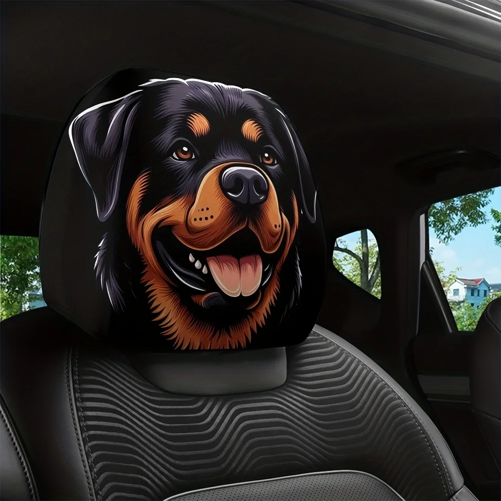 2pcs Car Headrest Covers Featuring a Realistic Rottweiler Design. Add a Touch of Personality to Your Car's Interior