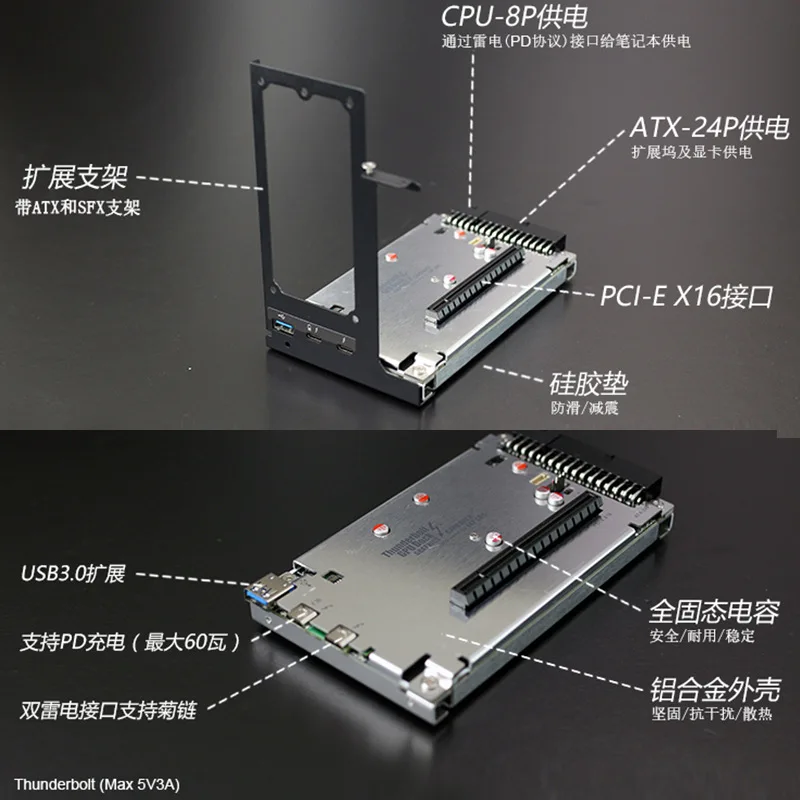 TH3P4G3‑Mini Laptop External eGPU Dock, Thunderbolt 3 / Thunderbolt 4 External Expansion Dock, No Disassembly Required