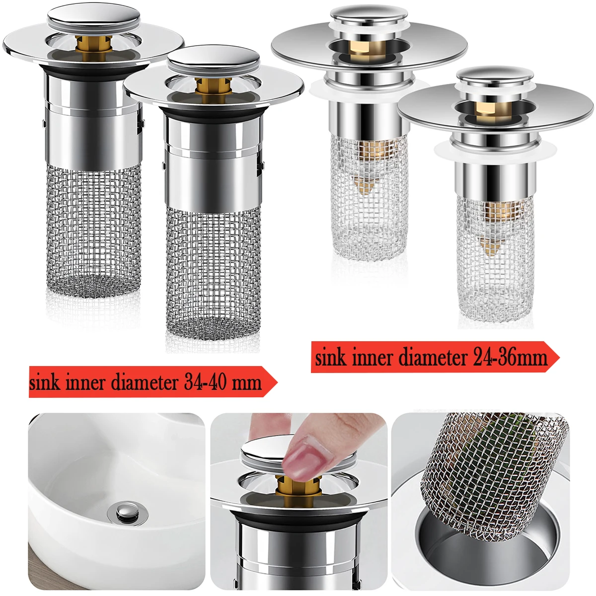 

2 шт. всплывающий фильтр для раковины, пробка из нержавеющей стали 304, латунный сердечник, умывальник, фильтр для улавливания волос для ванной комнаты, кухонная раковина