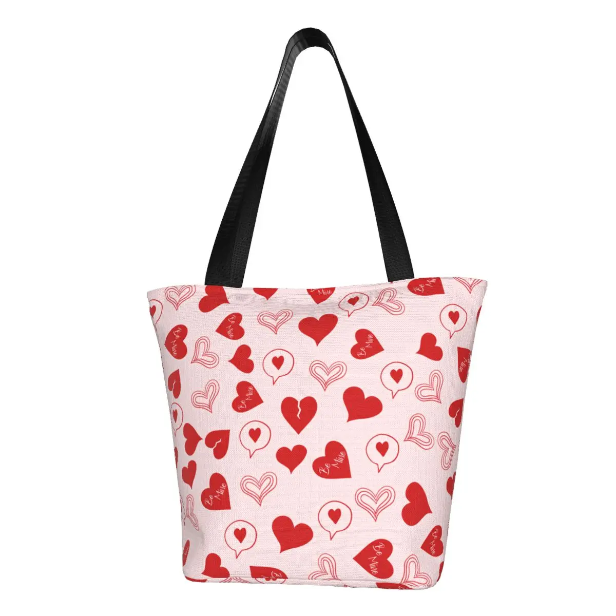 

Пользовательские милые сумки для покупок с сердечками на День Святого Валентина, женская сумка через плечо, парусиновая сумка-тоут, прочные сумки для покупок для продуктов