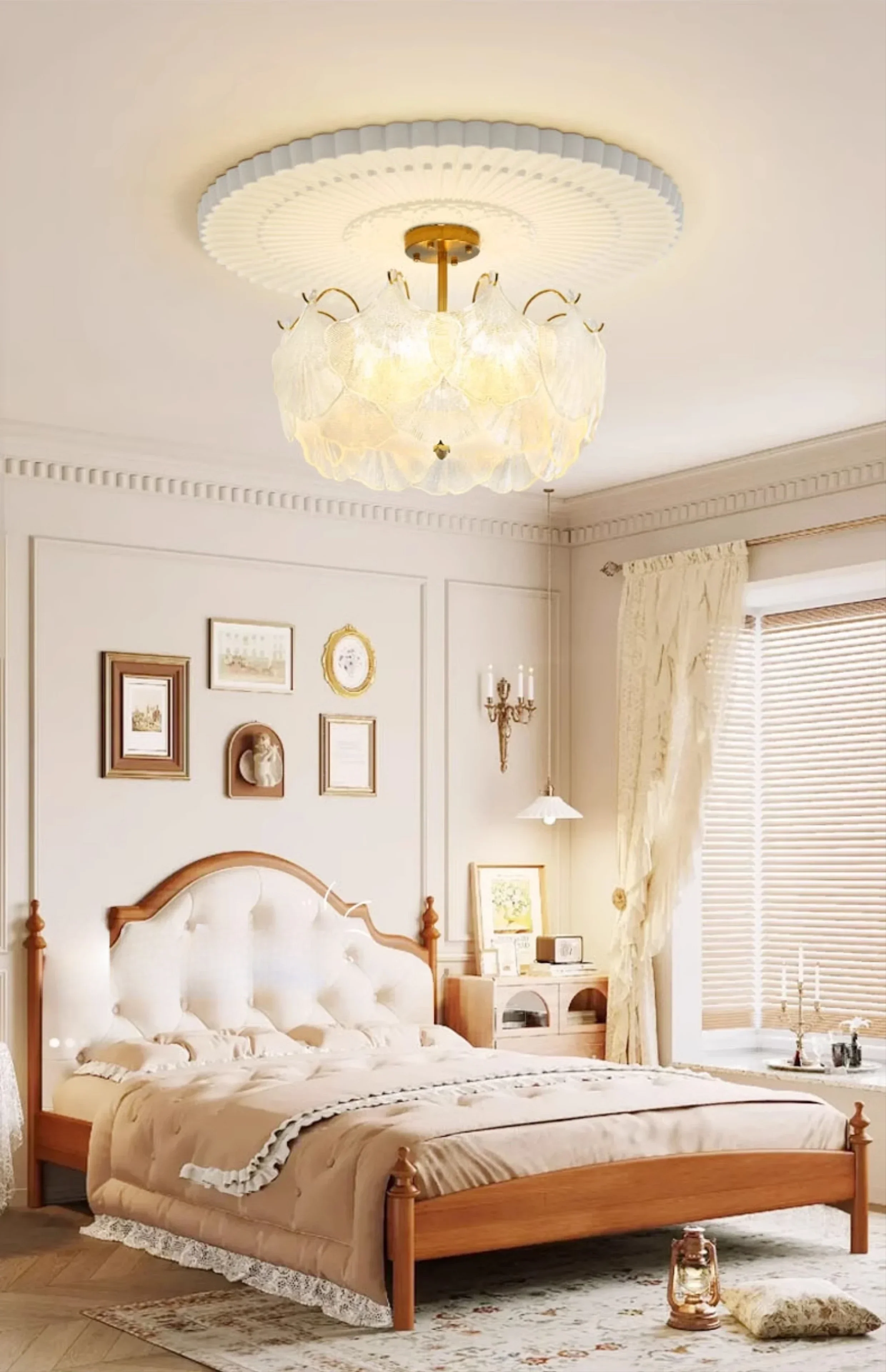 

Ginkgo Leaf Chandelier French Cream Style Crystal Glass Master Bedroom Lamps